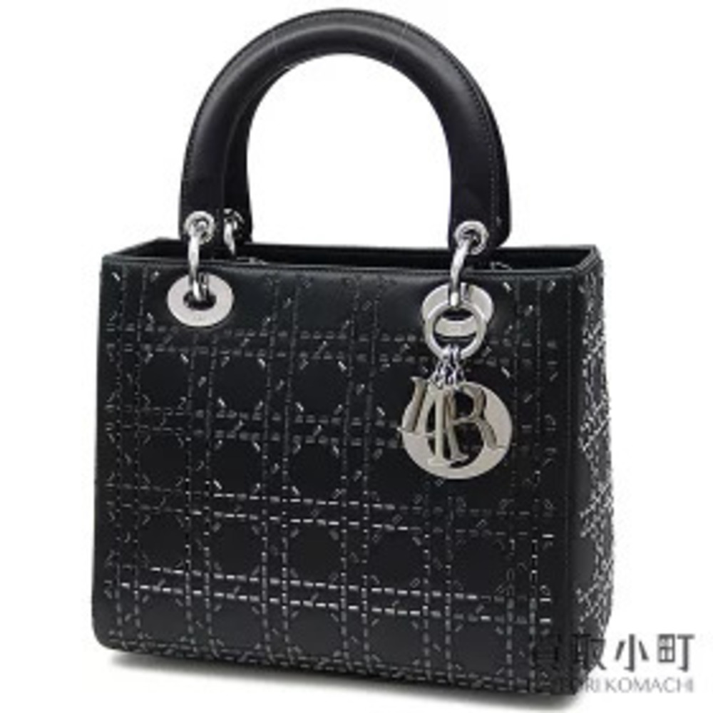 Dior Lady Handbag Cannage Stone Black Satin Charm Strass LADYDIOR HAND BAG